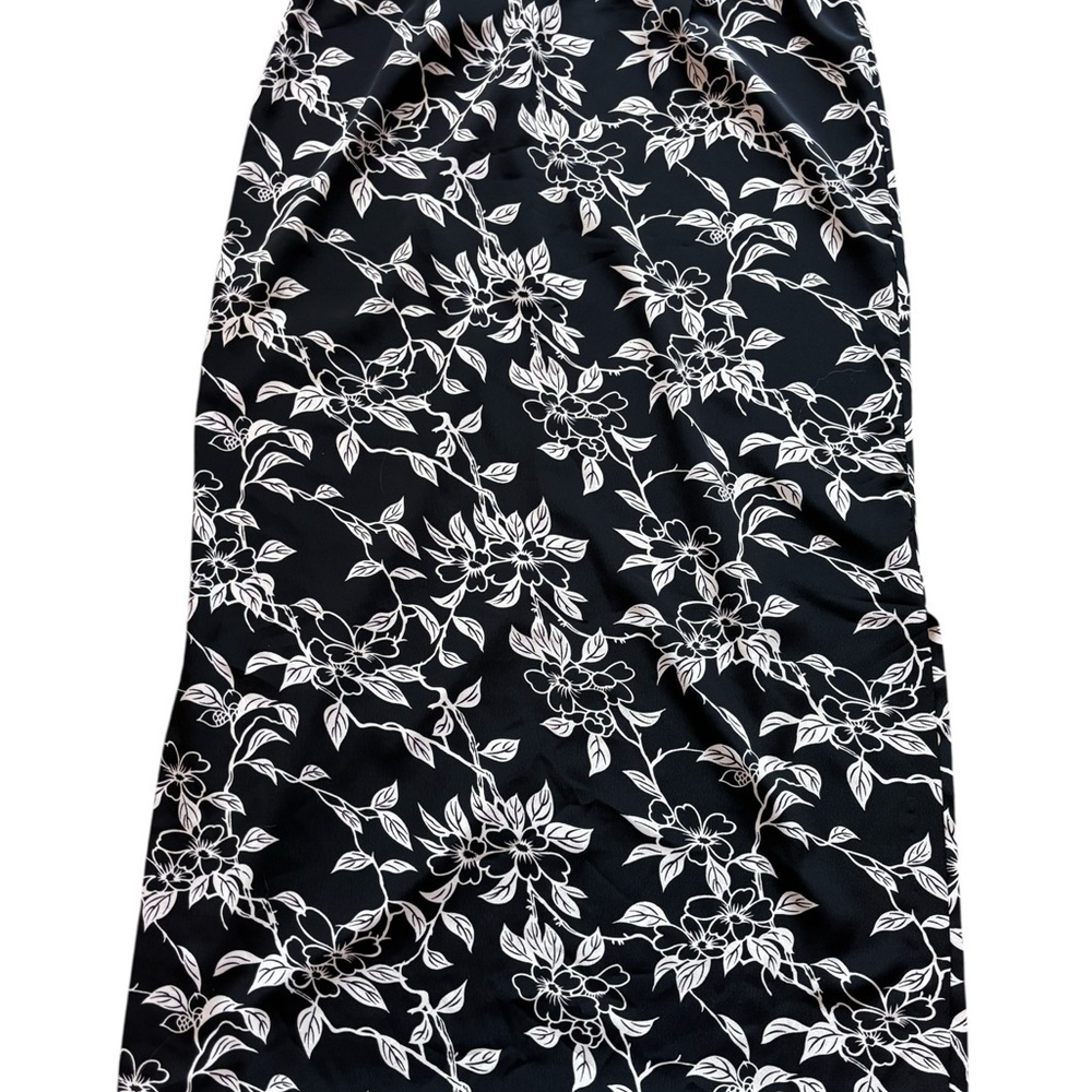 Reitmans Black White Floral Midi Skirt Satin Straight Size 13 - Picture 4 of 5